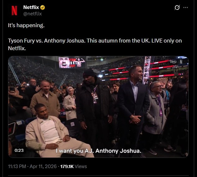 Netflix announce Tyson Fury vs Anthony Joshua IS on in autumn - even as ...