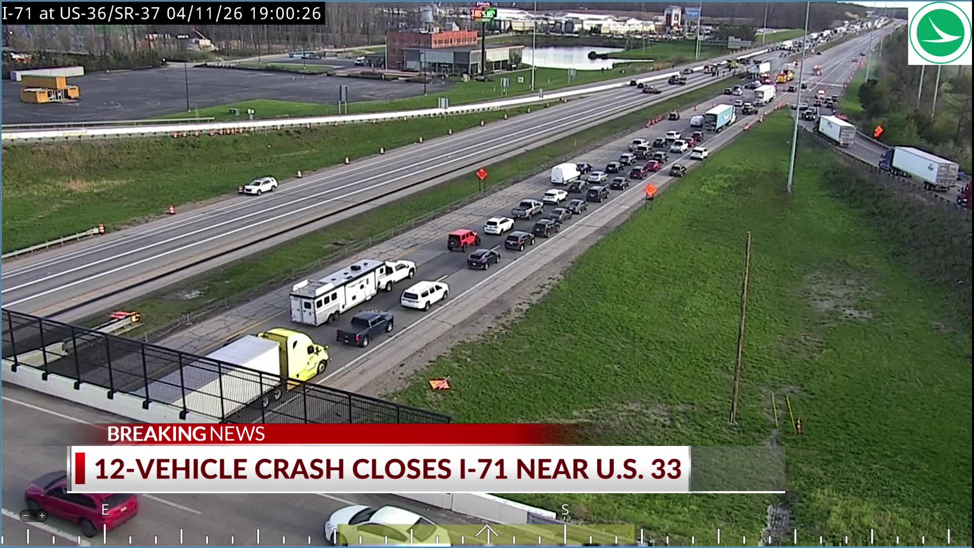 Both directions of I-71 closed due to fiery crash in Delaware County