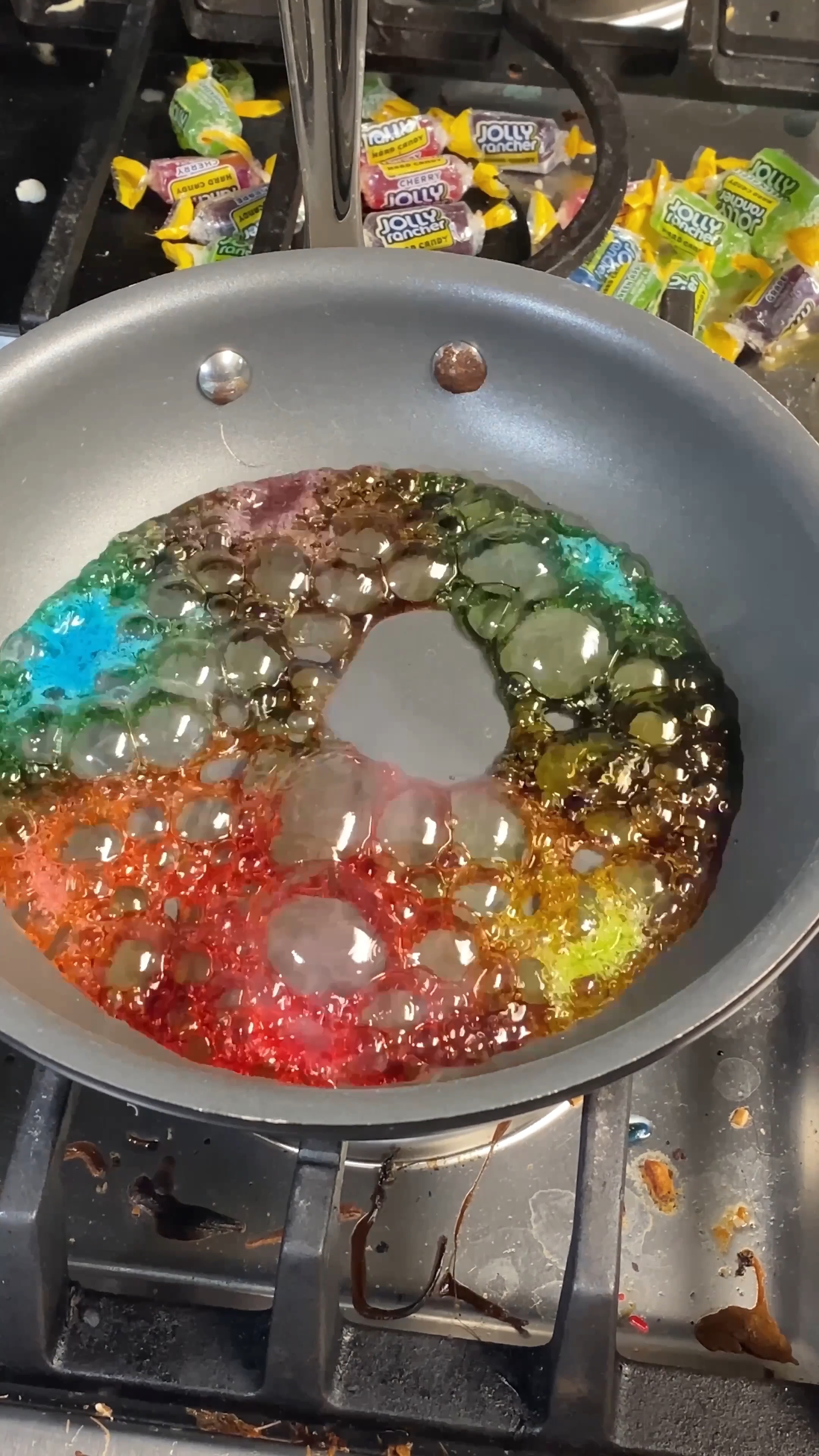 Jolly Ranchers and ranch in the pan