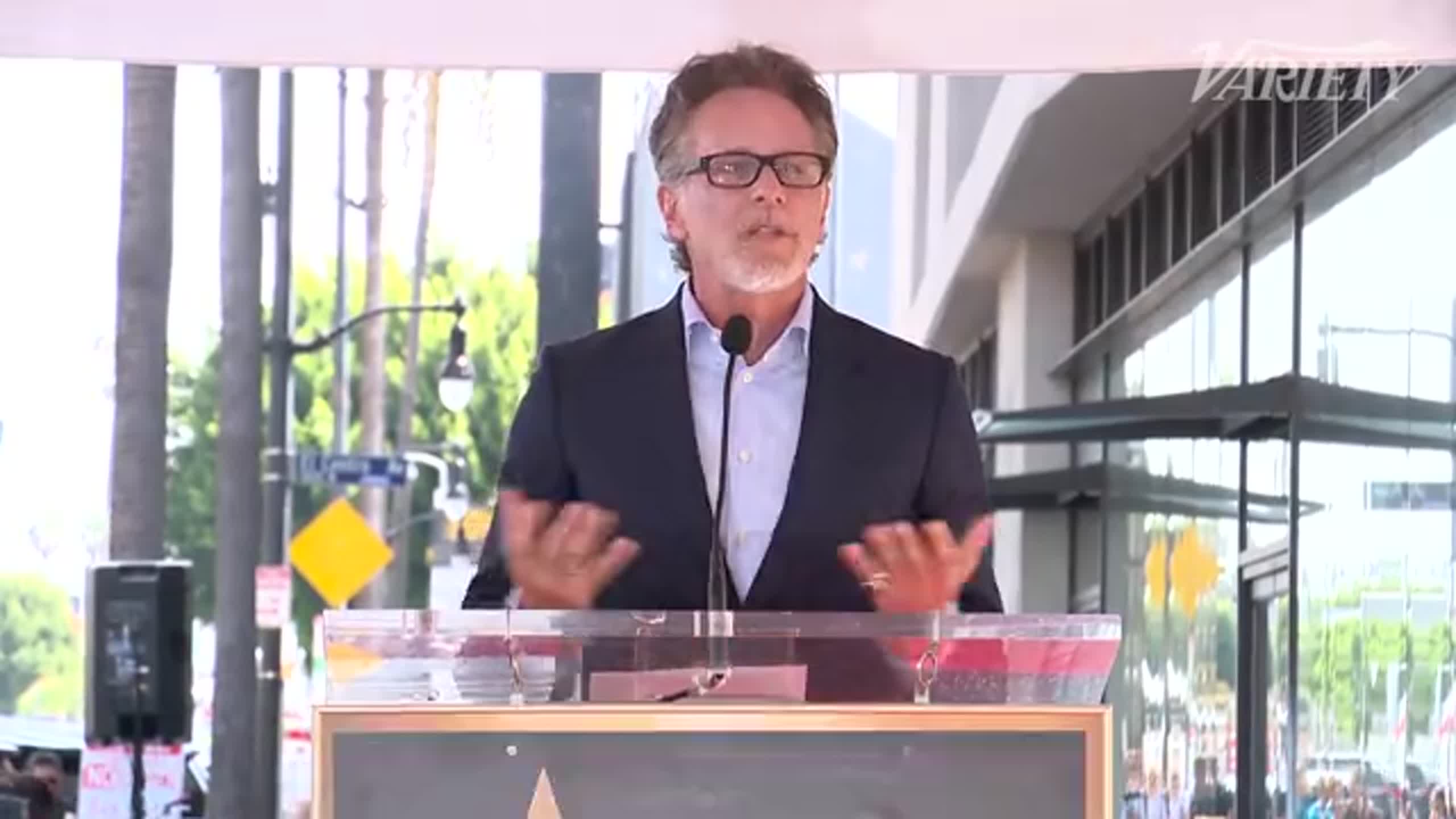 Steven Weber makes remarks at Noah Wyle's Walk of Fame ceremony