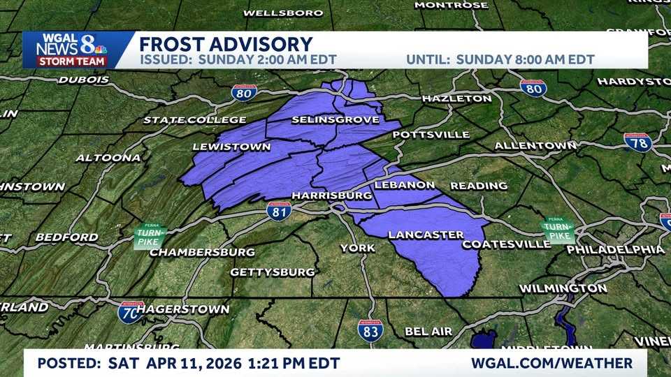 Frost advisory issued overnight for several counties across the valley