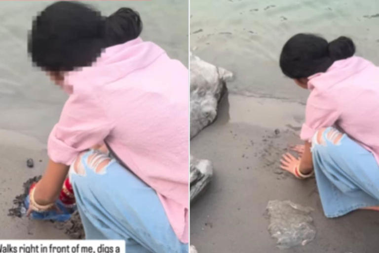 'Stop polluting Ganga': Woman disposes pooja waste along Ganges in ...