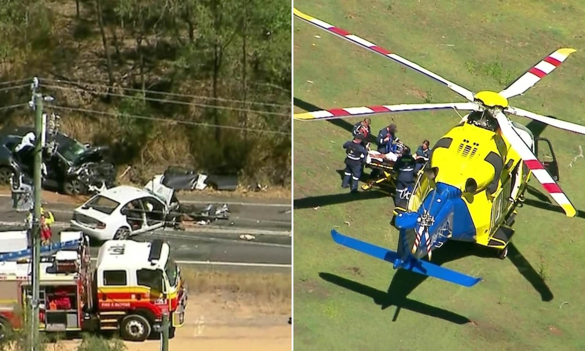 Horror as six people are injured in huge multi-vehicle crash, with four fighting for life<br><br>