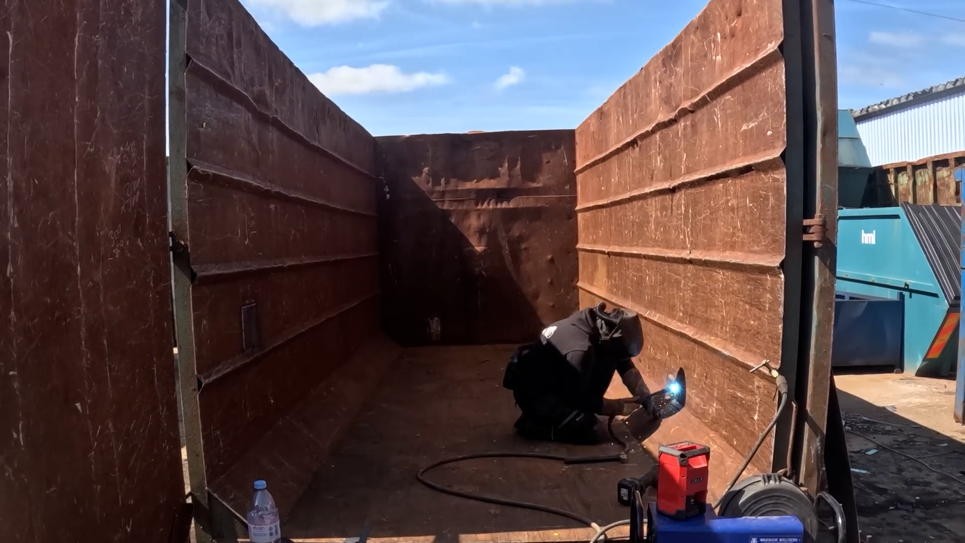 Inside scrap container welding repair work
