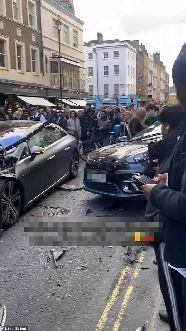 Moment man is arrested after crashing stolen car into pedicab as it was ...