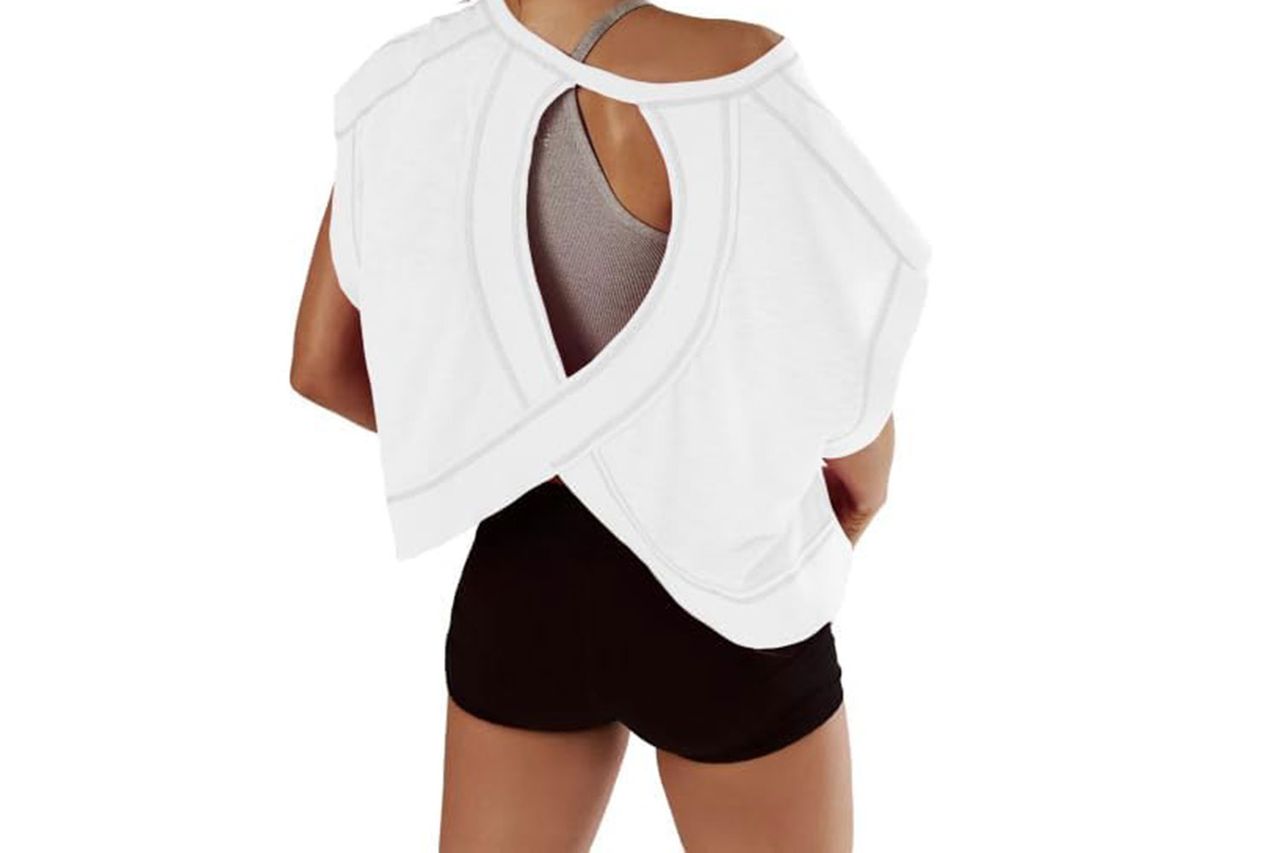 Short Sleeve Workout Shirts Open Back Tops