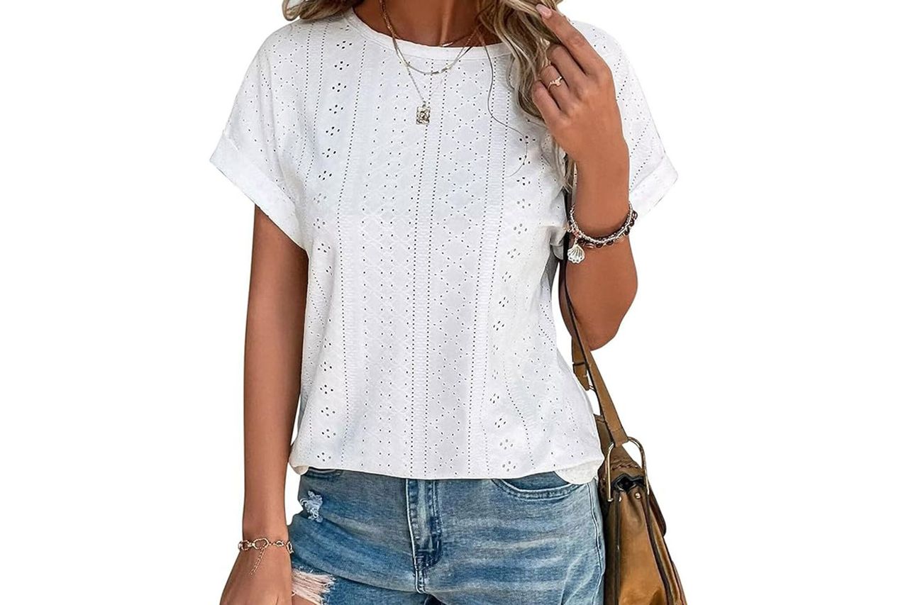 Bliwov Tops Eyelet Embroidery Summer