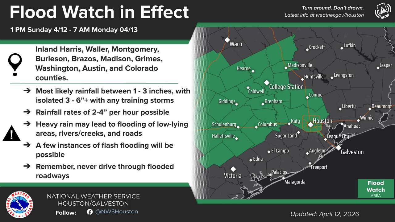 Houston flood watch issued as storms could dump up to 6 inches of rain ...