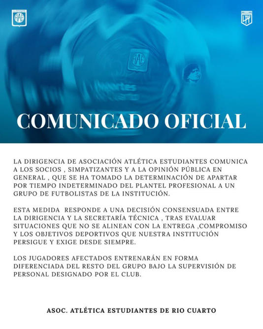 El comunicado oficial de Estudiantes de Río Cuarto.