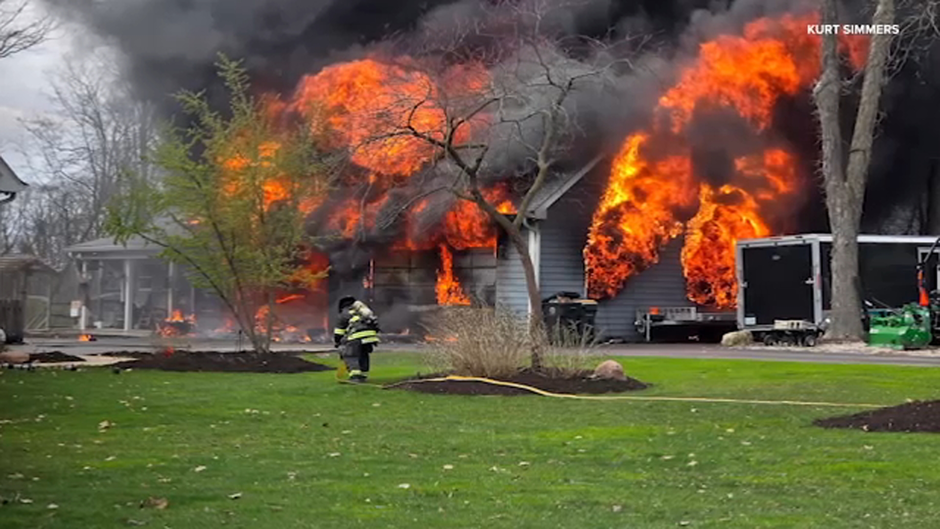 Massive fire destroys home's detached garage in Kendall County