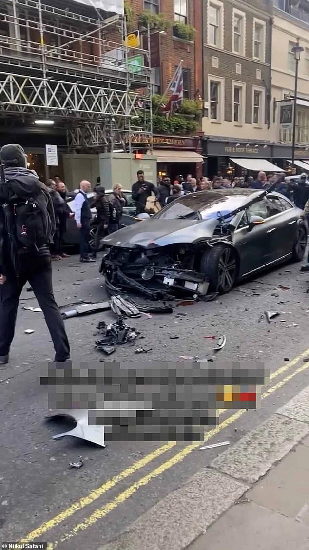 Moment man is arrested after crashing stolen car into pedicab as it was ...