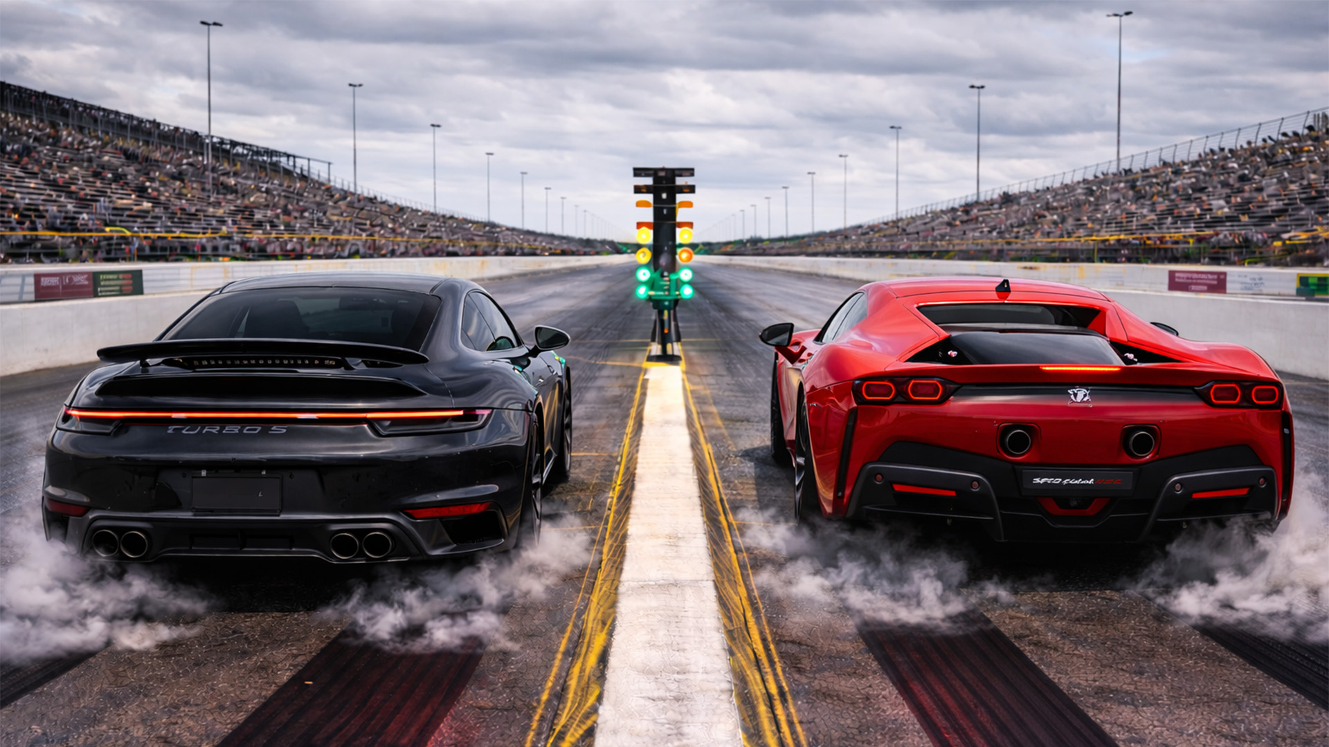 Ferrari SF90 Stradale vs 950+ HP Porsche 992 Turbo S drag race