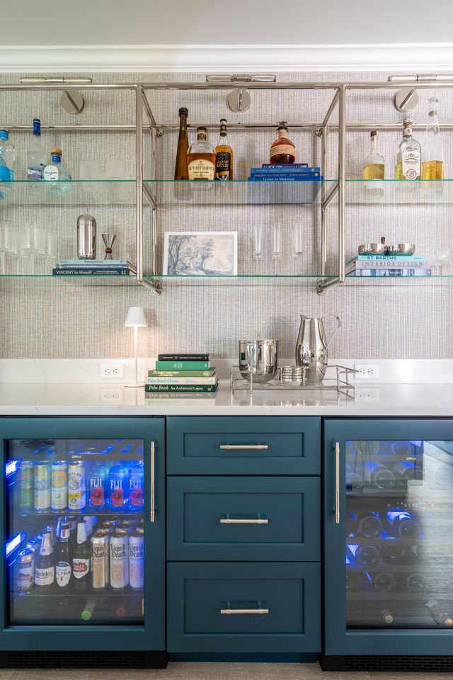 blue-green home bar cabinets