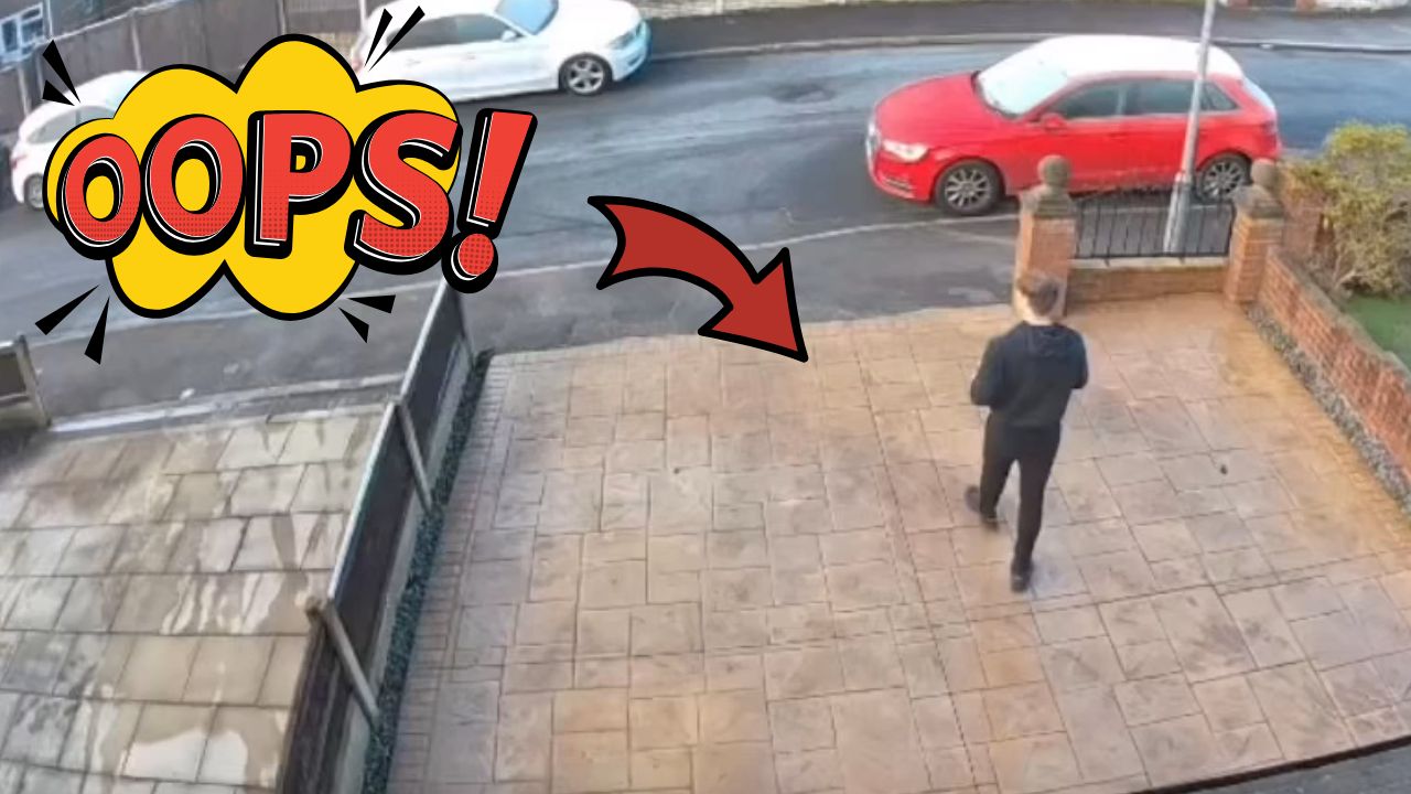 Boy nearly avoids falling but ends up slipping outside his home