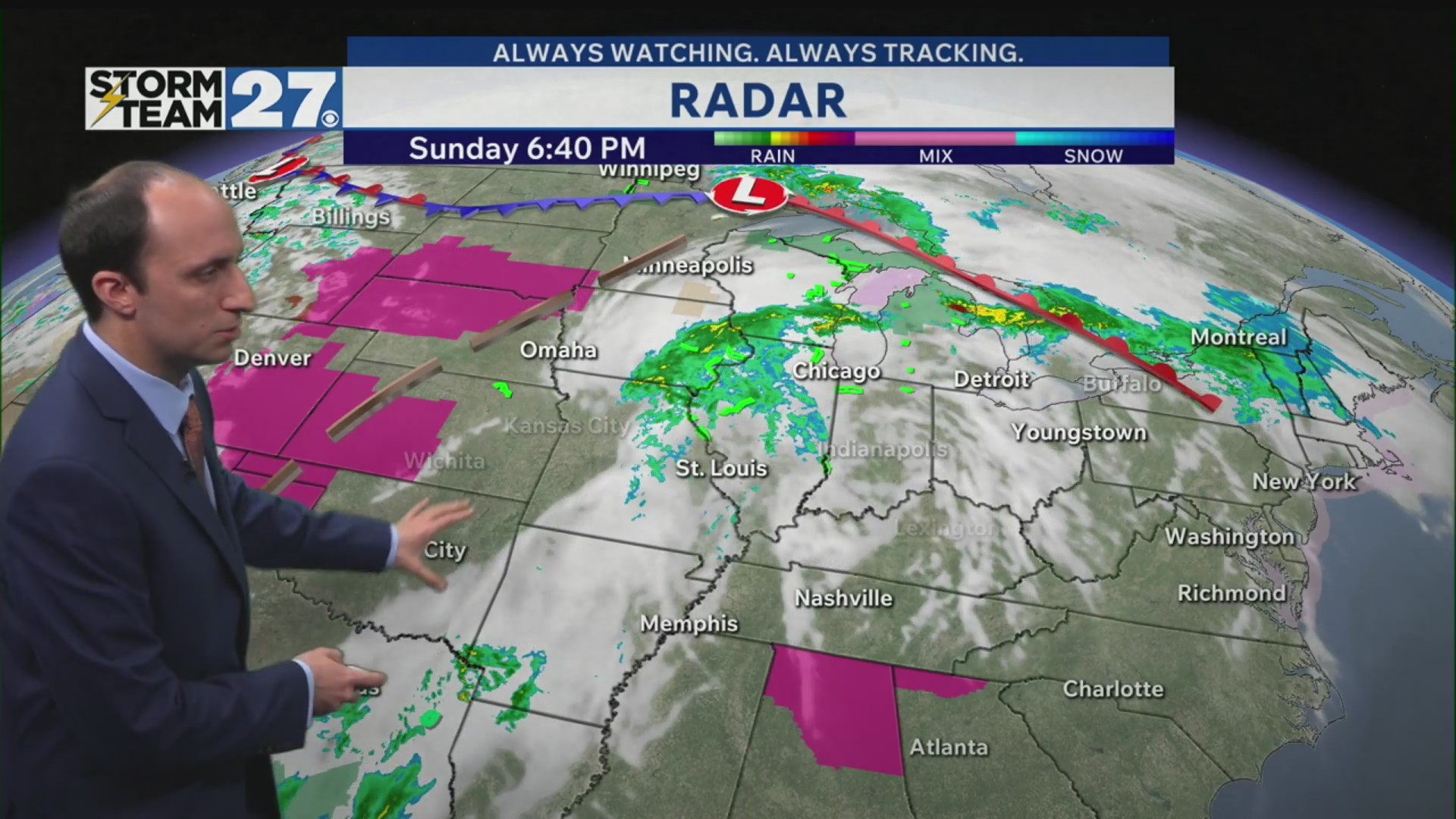 Warm but with off and on rain chances this week