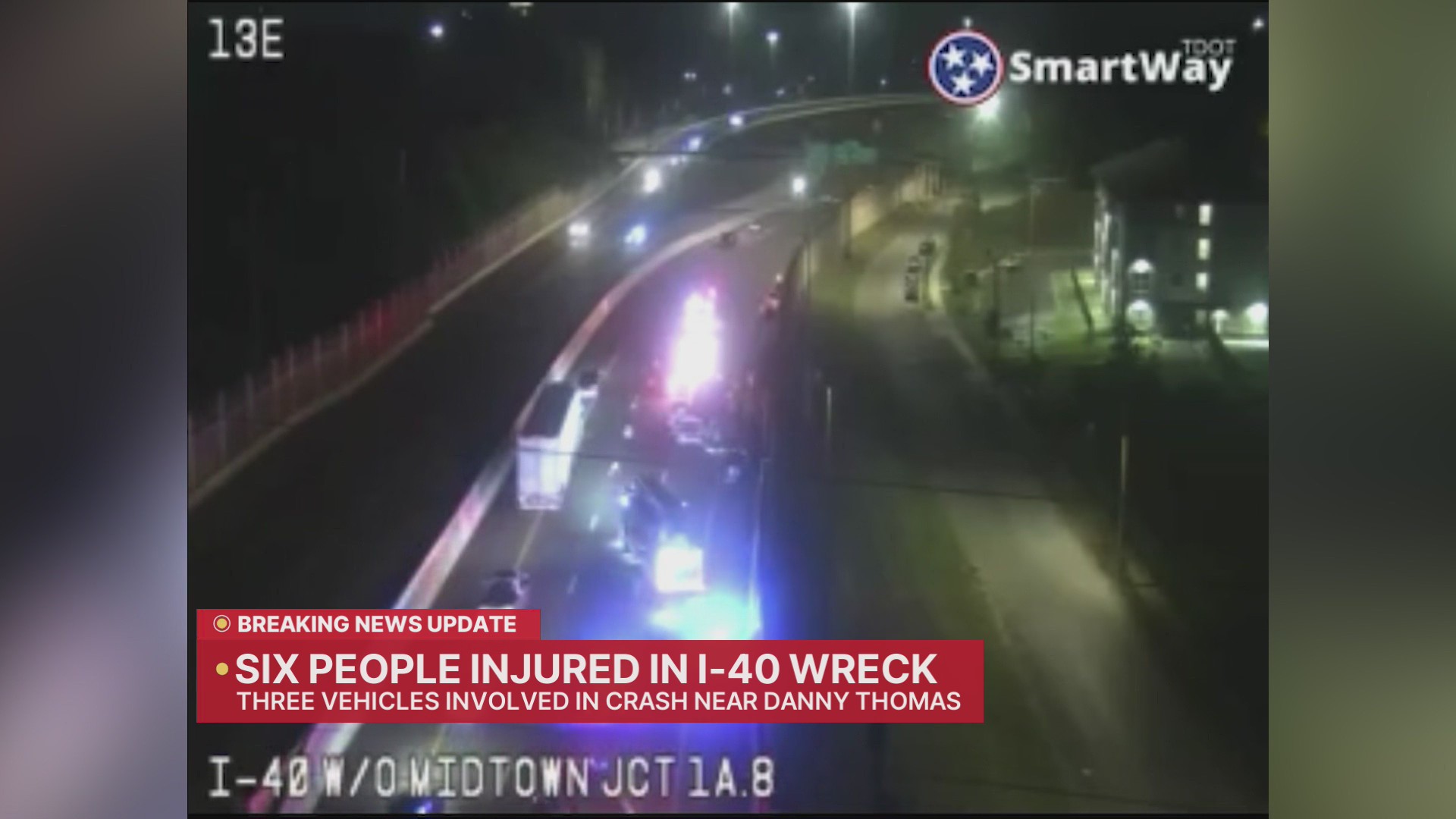 Six injured in three-vehicle crash on I-40 near downtown