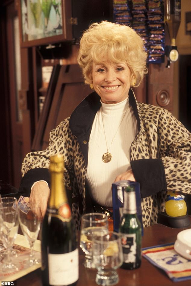 Looking back at her original soap stint she opened up about her struggles with self-confidence and how the late Barbara Windsor took her under her wing (pictured as Peggy Mitchell in 1994)