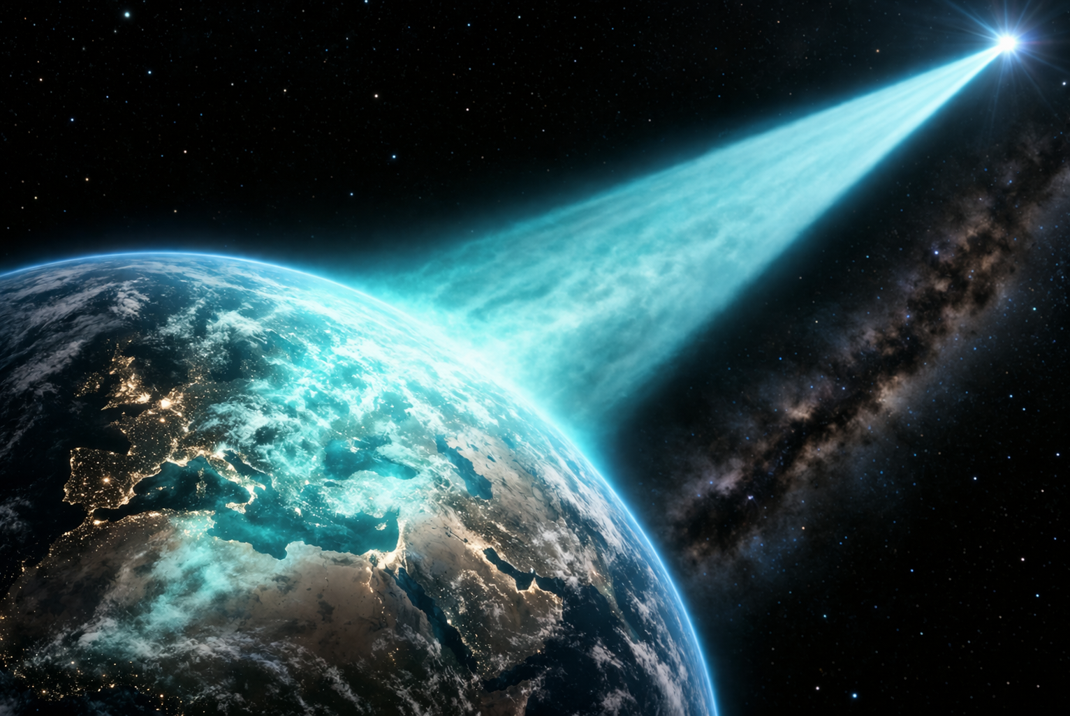 💥 Mega-Laser aus den Tiefen des Universums trifft die Erde
