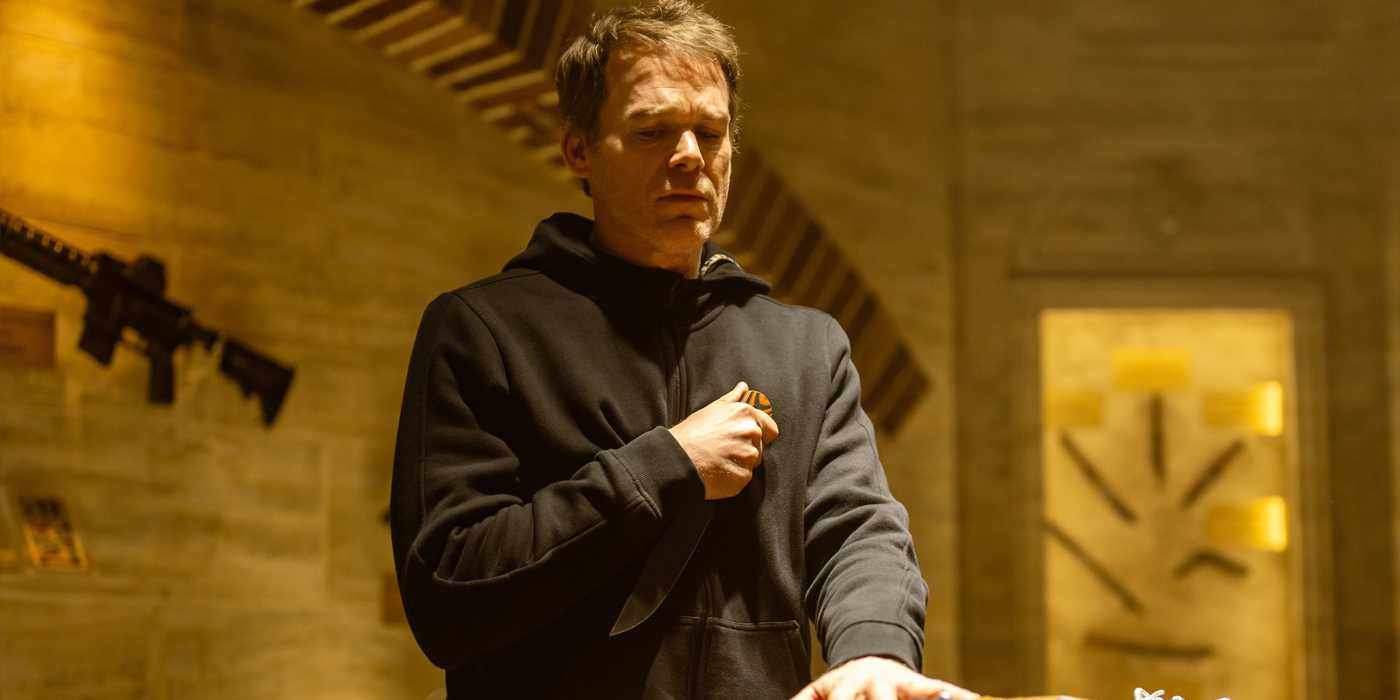 Dexter holding a knift in front of Batista in Dexter Resurrection Season 1