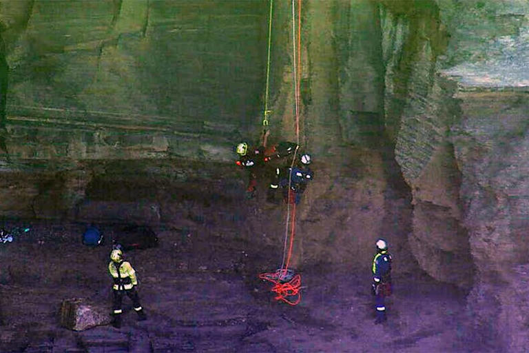 The teen was winched up the side of the cliff just before 4pm. 