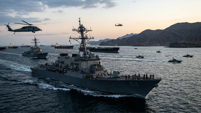 US says Navy destroyers crossed the Strait of Hormuz as mine-clearing ...