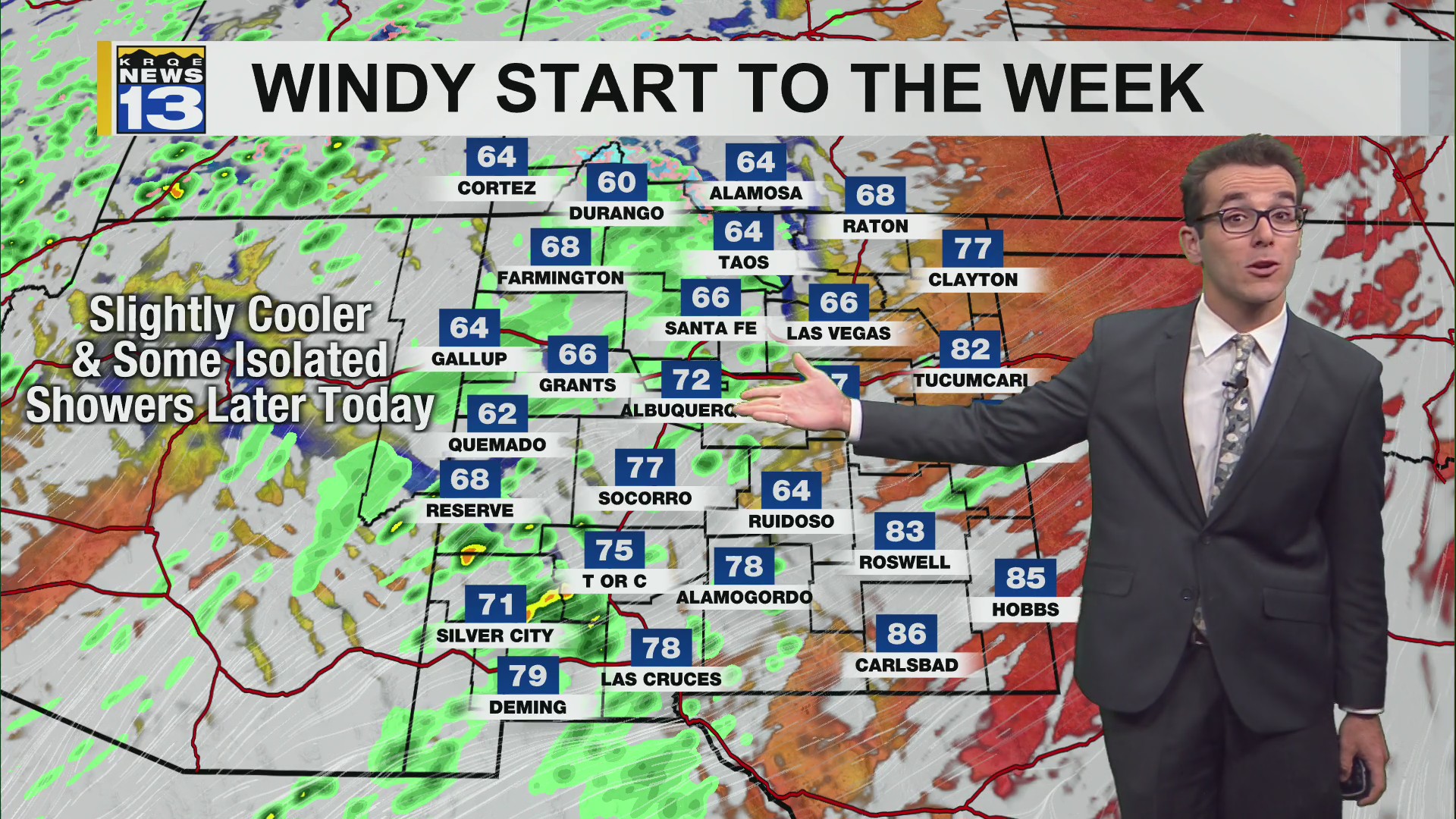 Windier start to week with isolated storms & cooler