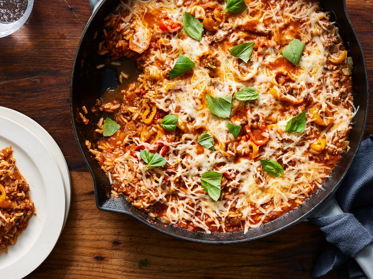 Overhead view of unstuffed pepper skillet.