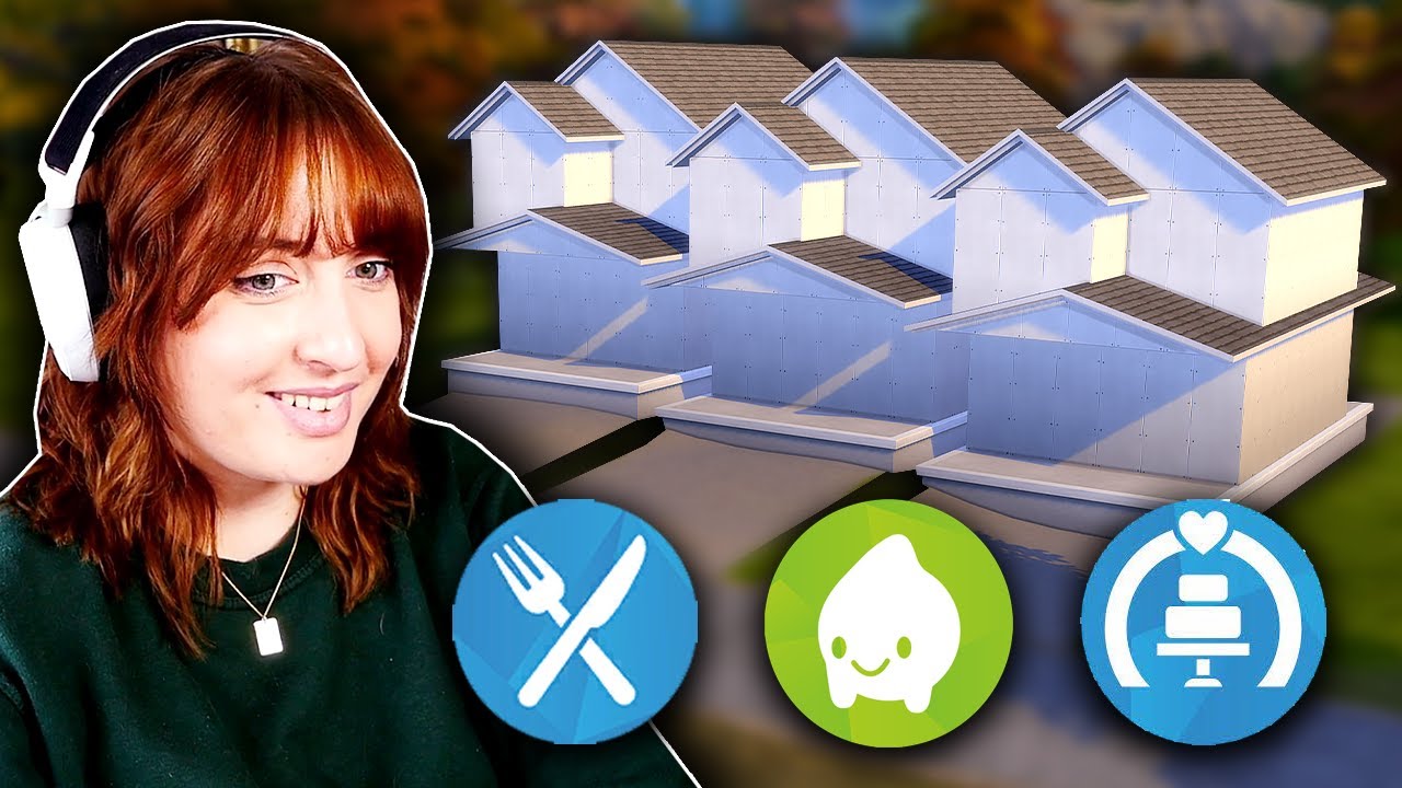 Each house represents a different pack in The Sims 4