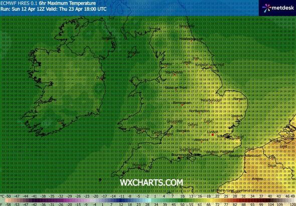 UK weather maps turn yellow and show exact date 20C mini-heatwave ...