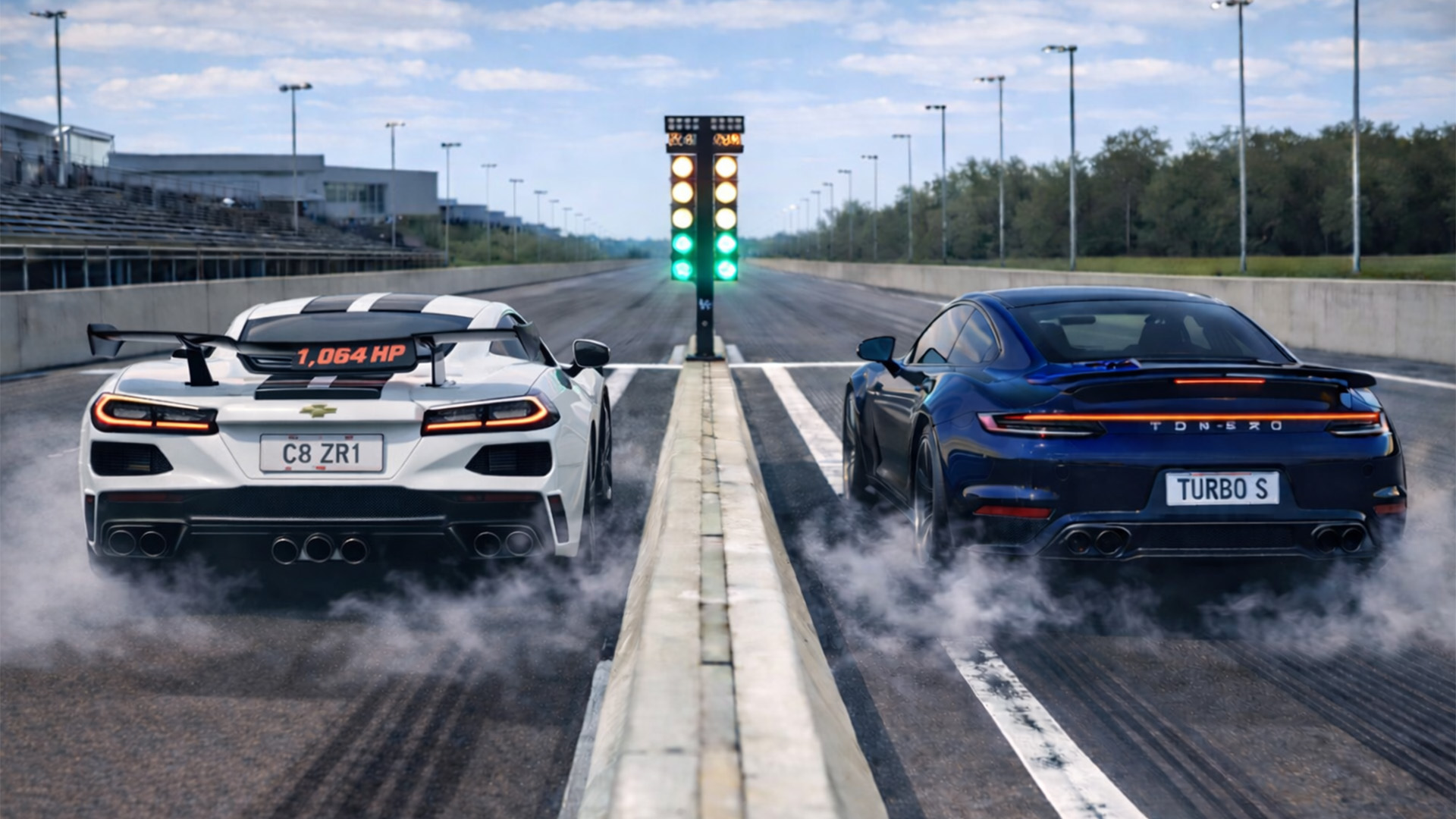 1,064 HP Corvette ZR1 vs Porsche Turbo S drag race