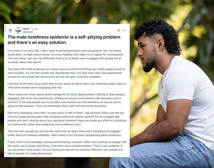 This man in his 30s is sharing his thoughts on the male loneliness ...