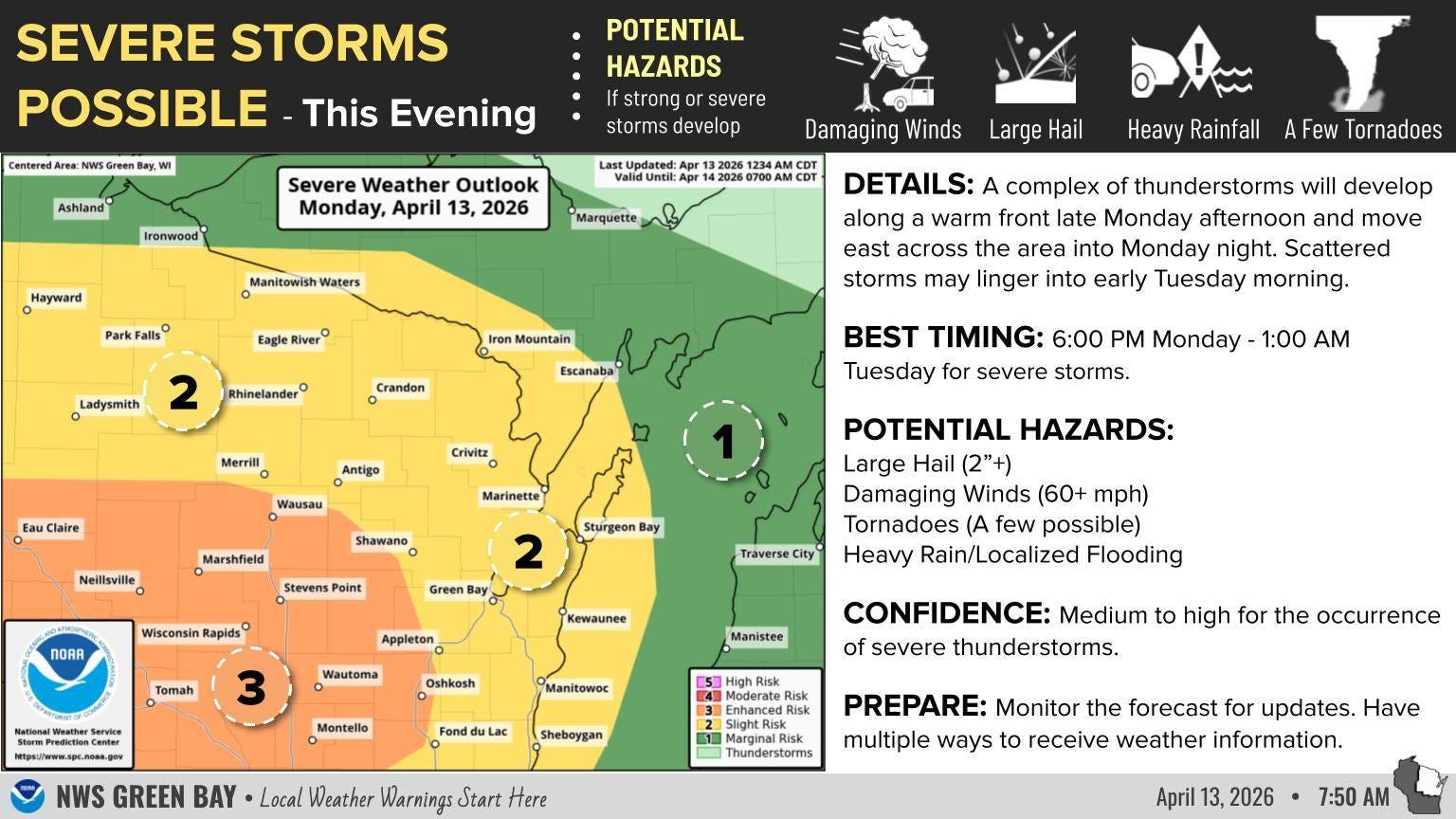 Severe storm April 13 could bring hail, tornadoes in central Wisconsin