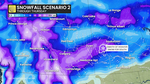5-15 cm: Spring snow hits southern Alberta this week