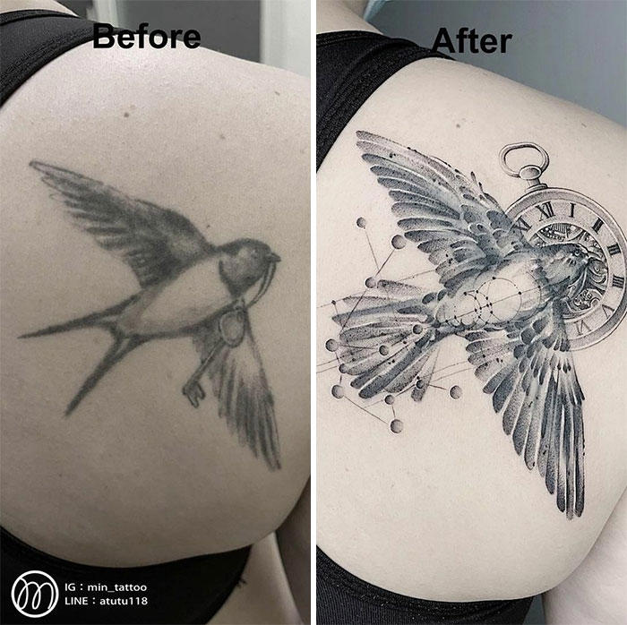 25 examples of ink masters giving old and boring tattoos a cool makeover