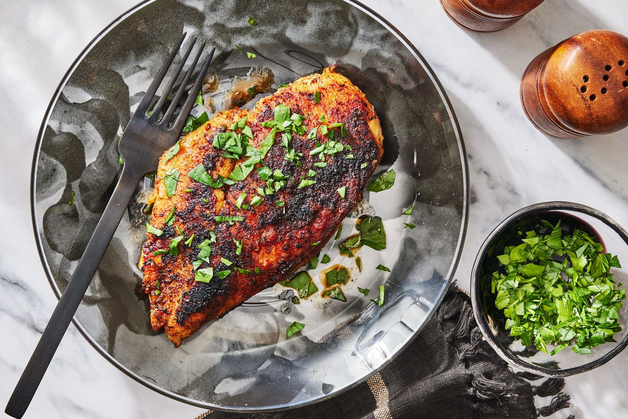Southern Living Blackened Chicken prepared on a plate to serve
