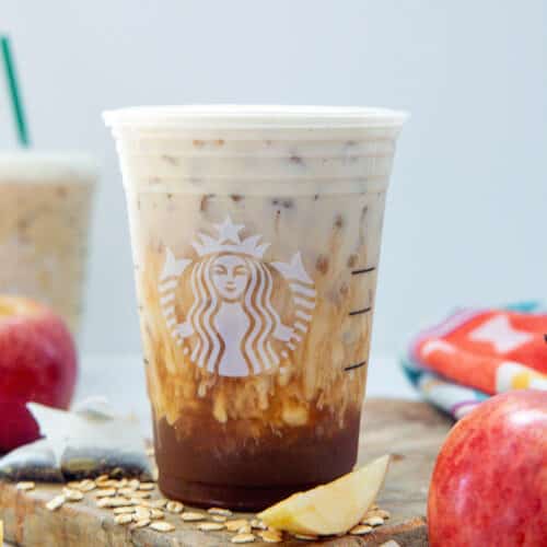 Closeup view of an Iced Apple Crisp Nondairy Cream Chai drink.