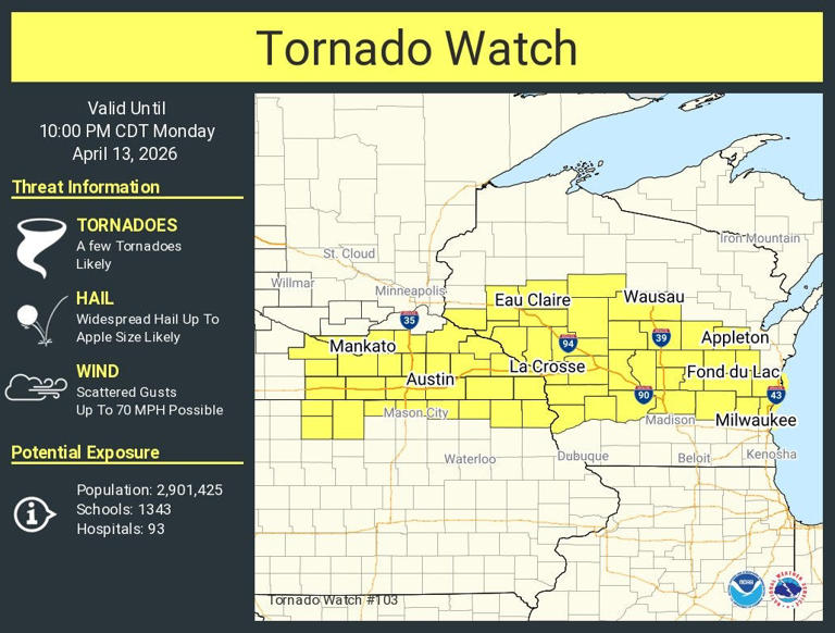 Prepare for possible tornadoes in the Fox Valley Monday night, NWS says