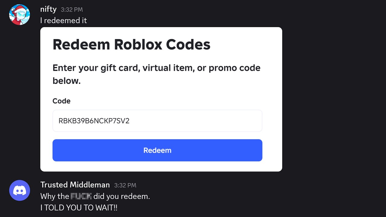I rage baited a scam server by redeeming Robux gift cards