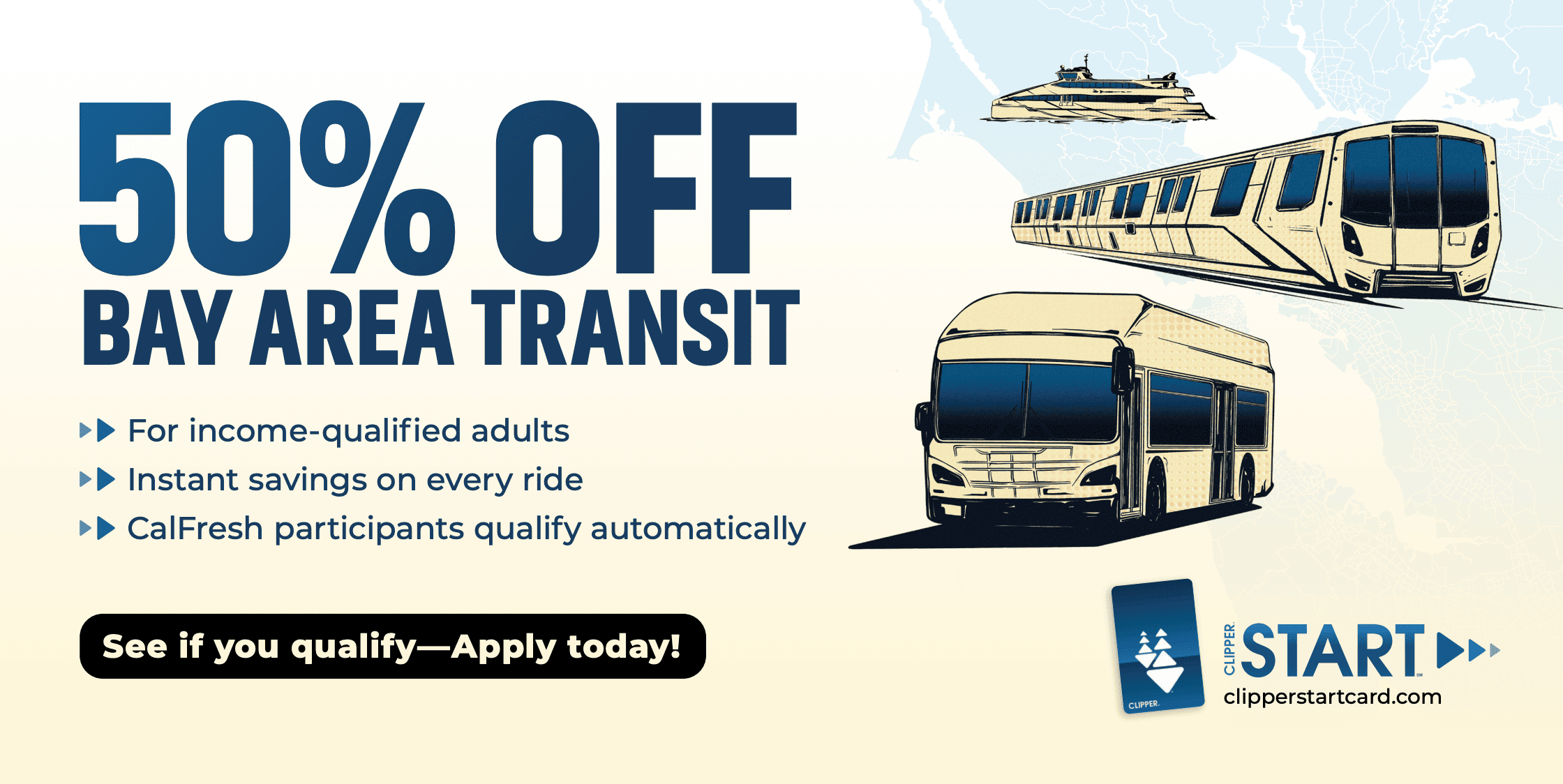 Get 50% off transit with Clipper START