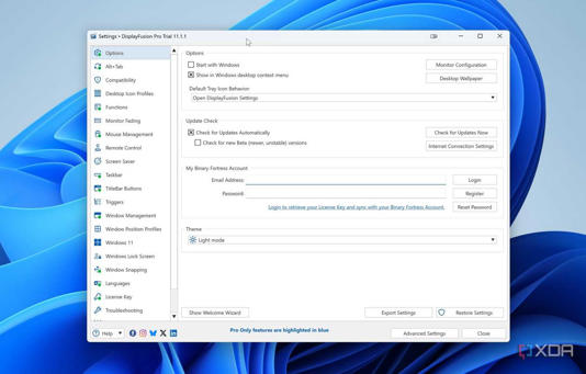 Main screen of DisplayFusion app settings