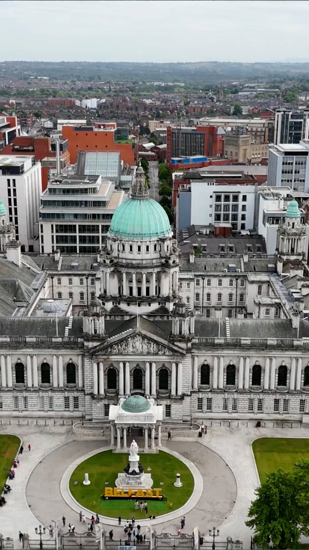 Drone flies over Belfast: Victorian splendor meets modern vibes