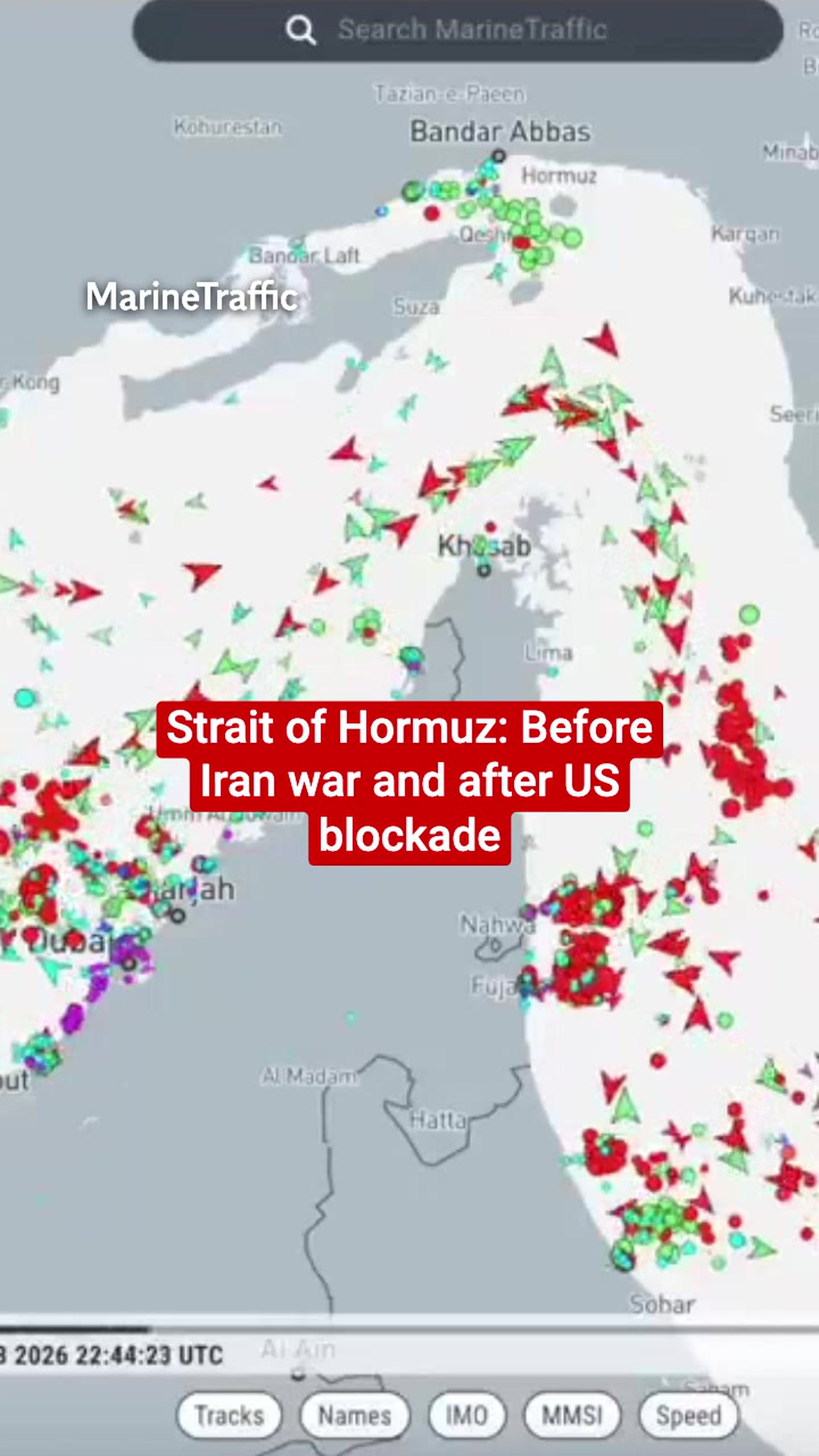 Strait of Hormuz: Before Iran war and after US blockade