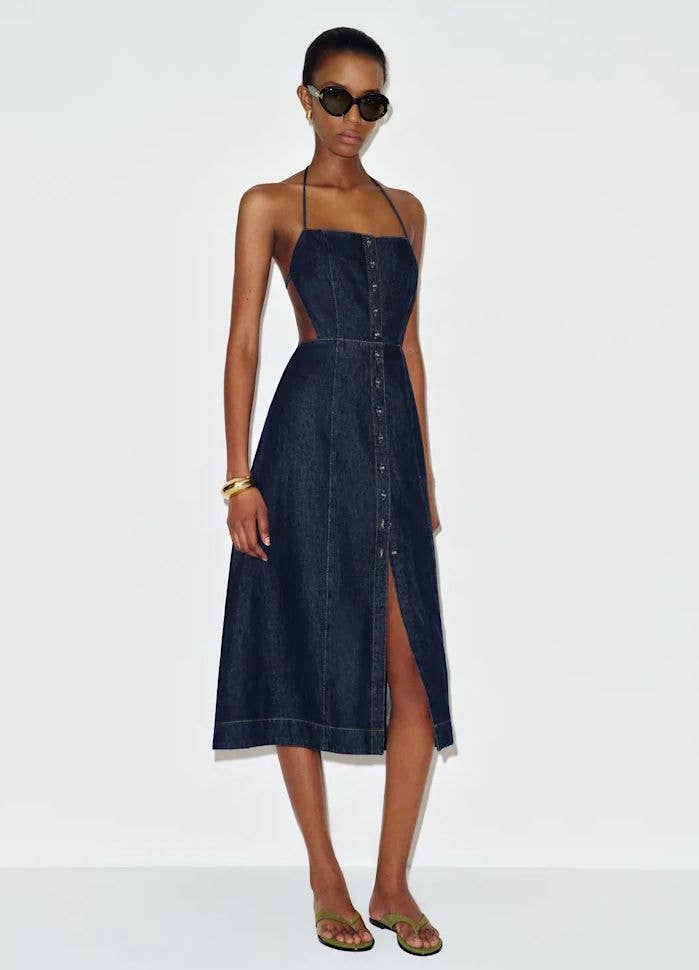 denim dress long women Maxi Denim Dress for Tall Women in Rinse Wash S / Tall / Rinse Wash