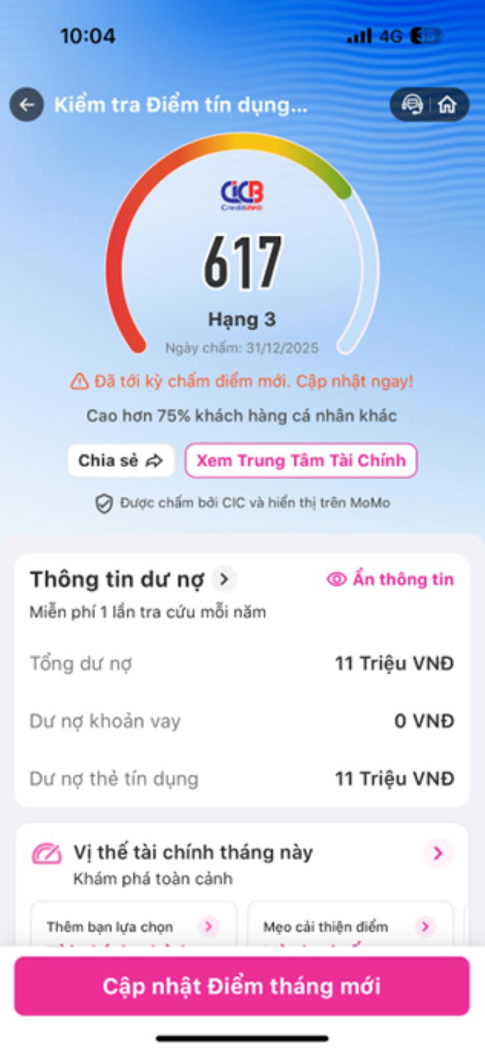 CIC miễn phí cập nhật điểm tín dụng tháng 4 cho người dân trực tiếp ...