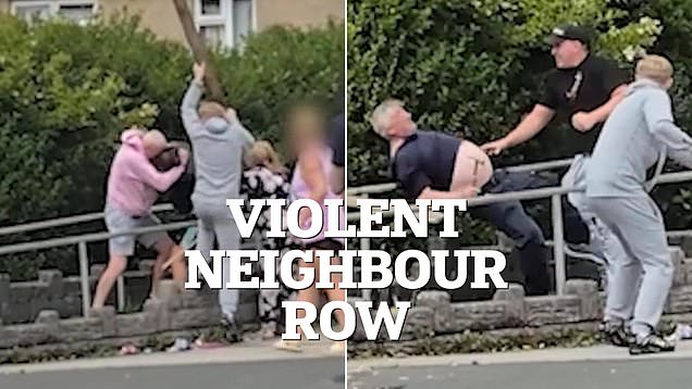 Moment family fight with neighbours over drug dealing claims