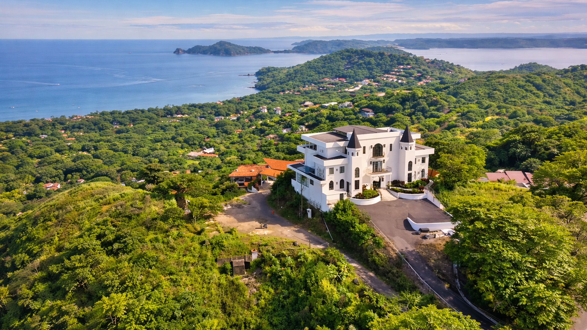 A hilltop view overlooking an endless coastal landscape