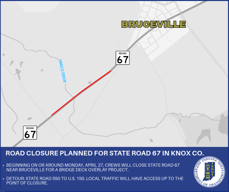 Knox County road closure planned for State Road 67