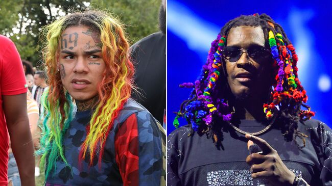 6ix9ine reacts to Young Thug's new rainbow hair: 'U NOT ME GANG'