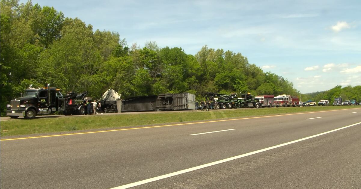 I-65 southbound lanes closed due to accident involving semi truck
