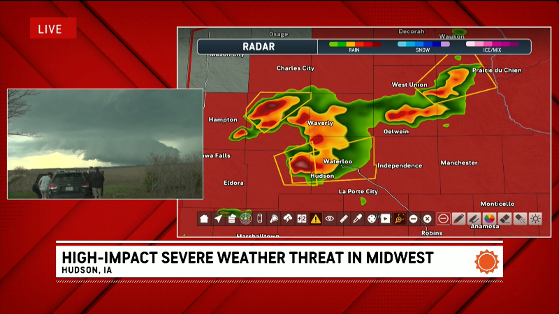 Severe weather with risk of hail and flooding in Iowa
